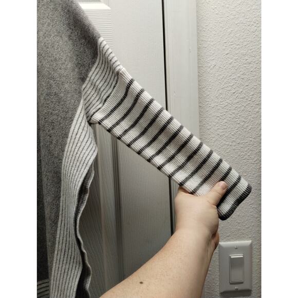 ChicWish SEE MEASUREMENTS Oversized Gray Striped Sleeve Slit Sides Sweater - Picture 3 of 5